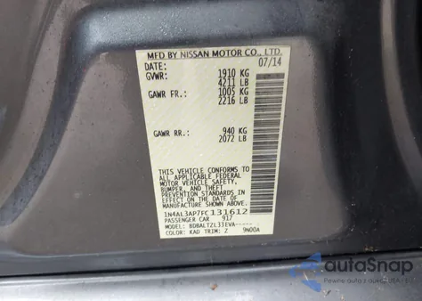 2015 Nissan Altima 2.5 Sl z USA, uszkodzony, nr VIN 1N4AL3AP7FC131612